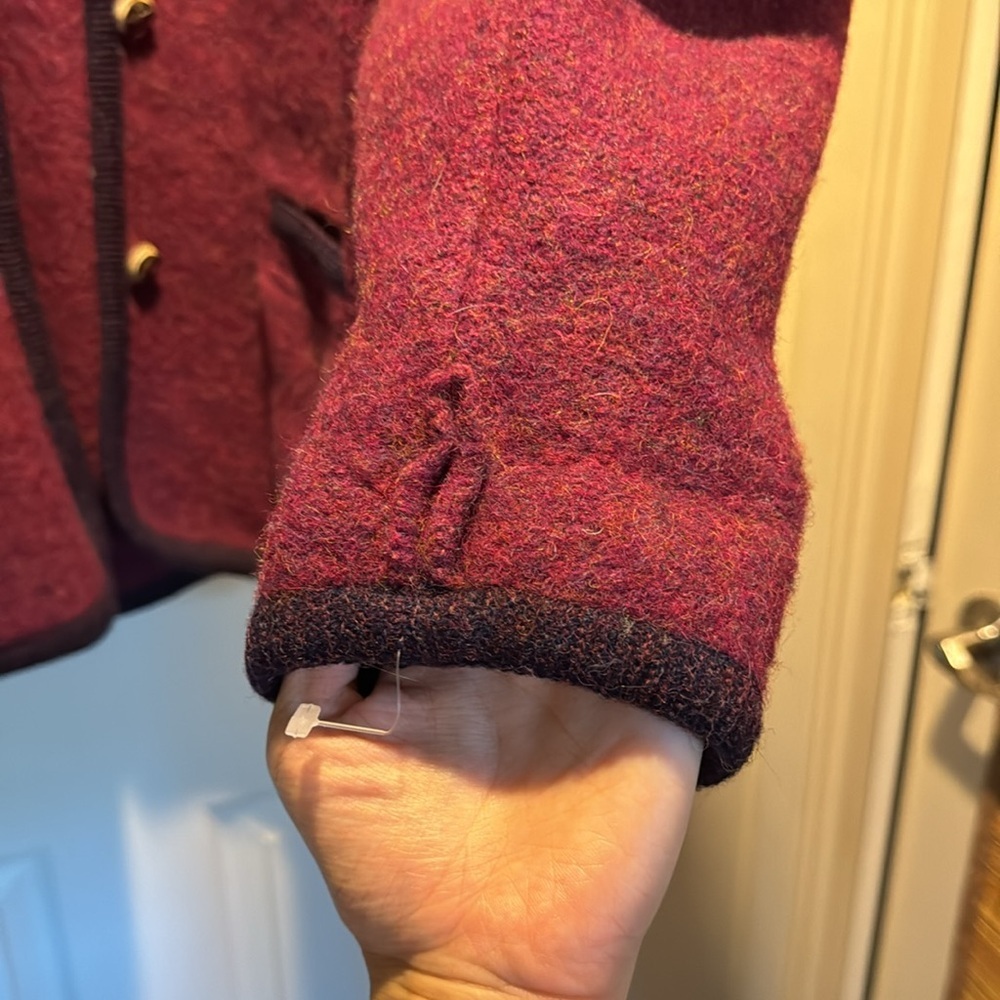Geiger Austria Boiled Wool Jacket - Vintage Maroon Button-Front Cardigan Coat - Picture 9 of 13